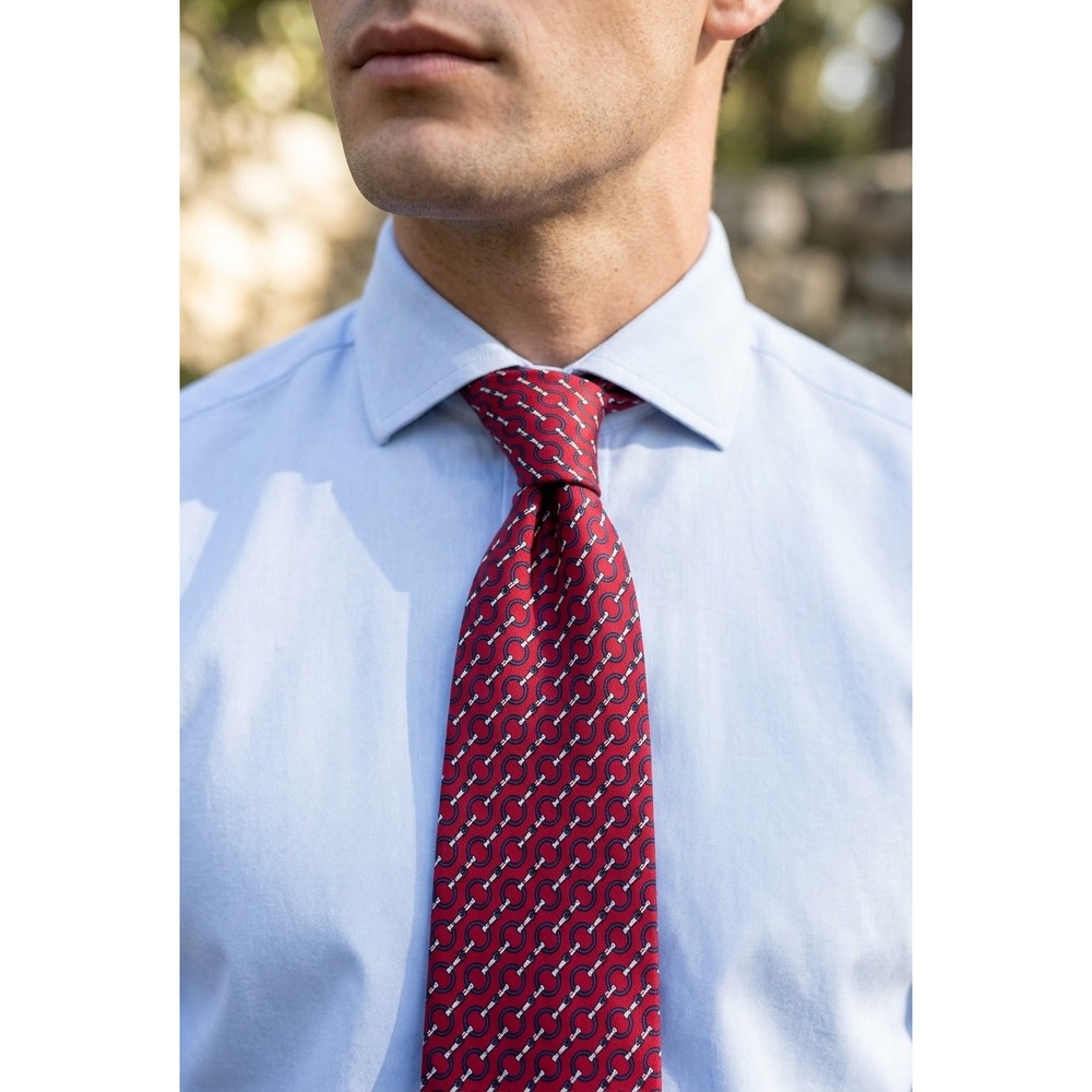 Bert Pulitzer Vintage 1980s Silk Tie Red Navy Equestrian Chain Link Pattern USA